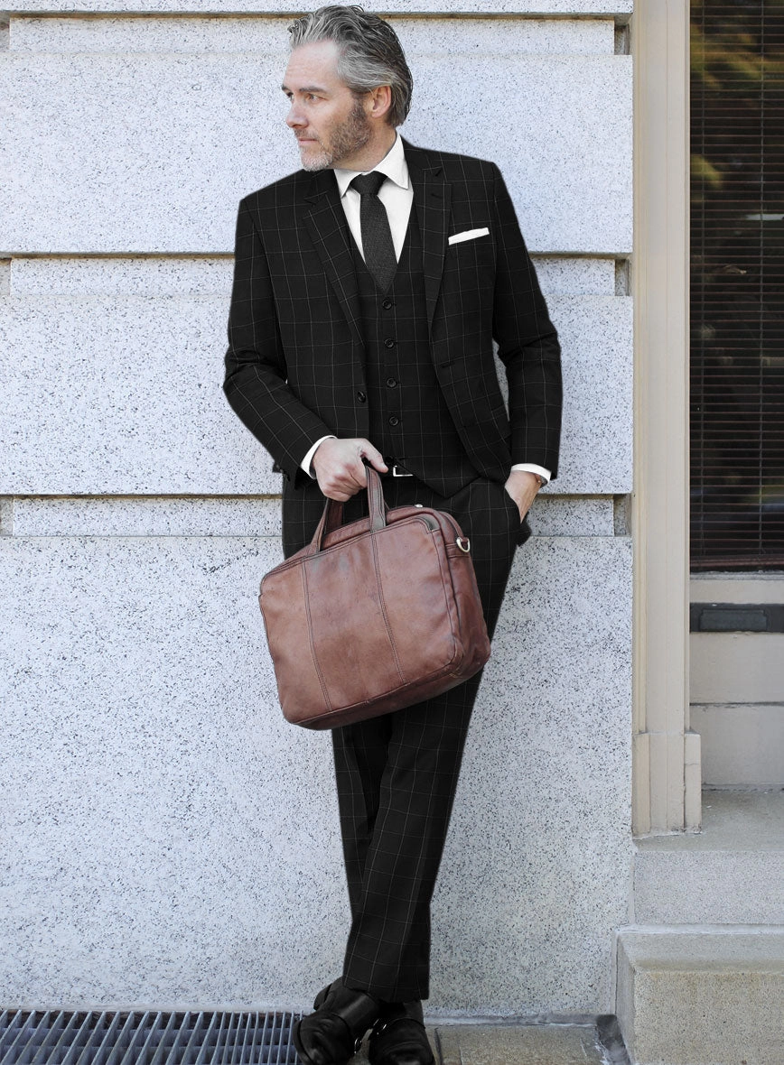 Italian Zergi Black Windowpane Flannel Suit