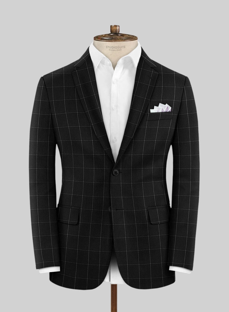 Italian Zergi Black Windowpane Flannel Suit