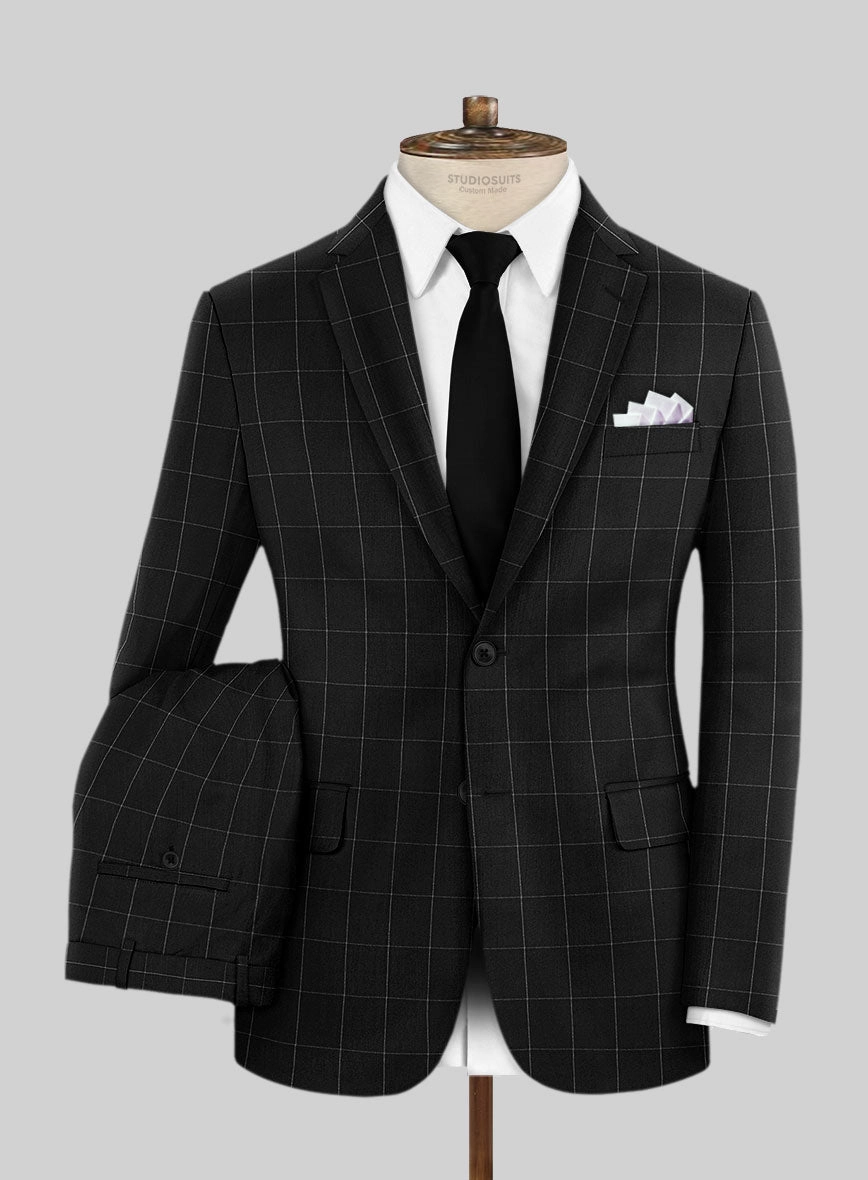 Italian Zergi Black Windowpane Flannel Suit