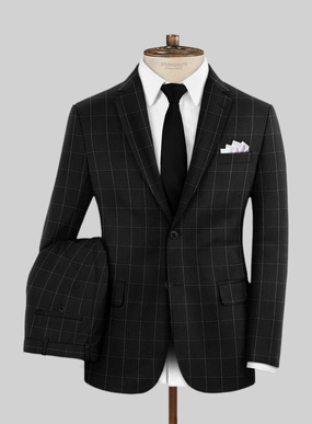 Italian Zergi Black Windowpane Flannel Suit