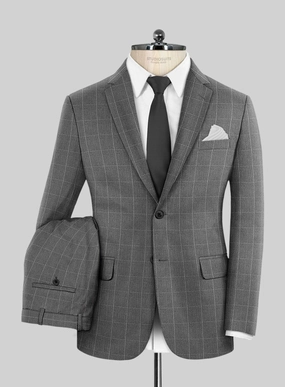 Italian Zergi Gray Windowpane Flannel Suit