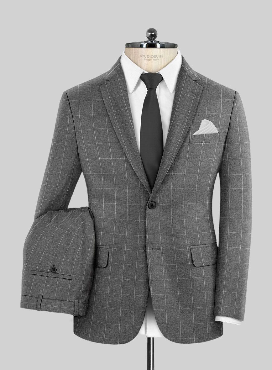 Italian Zergi Gray Windowpane Flannel Suit