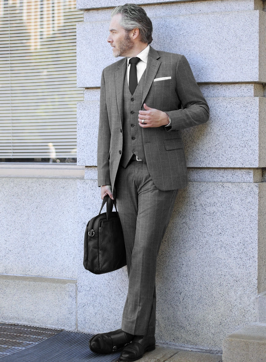 Italian Zergi Gray Windowpane Flannel Suit
