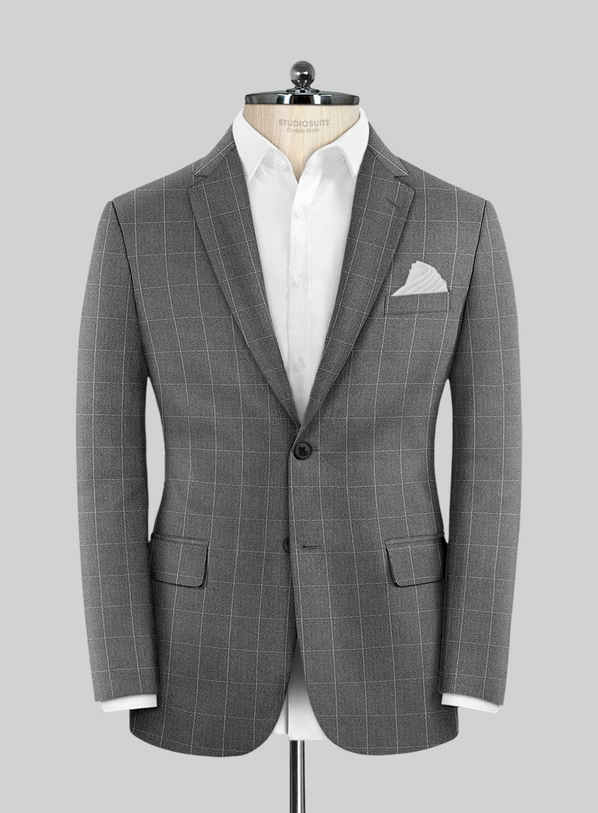 Italian Zergi Gray Windowpane Flannel Suit