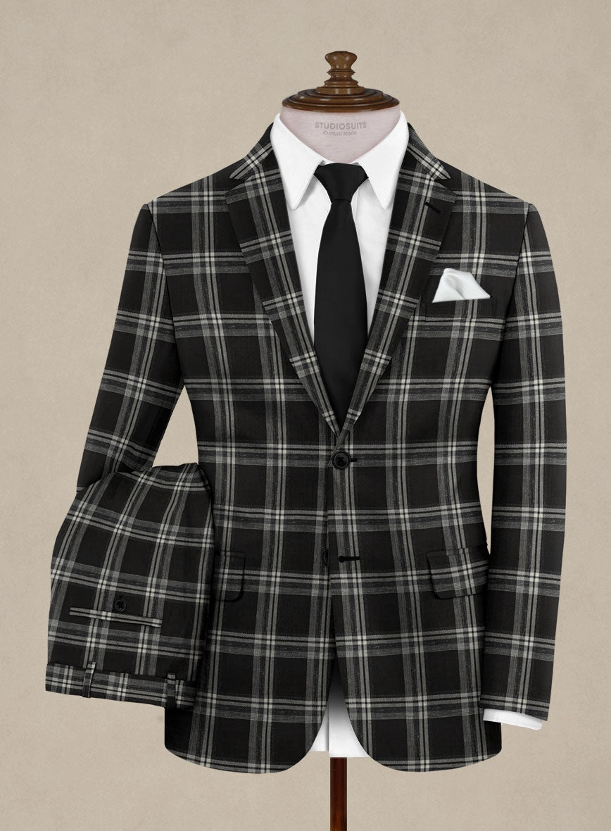 Italiano Murano Oseja Black Wool Linen Silk Suit
