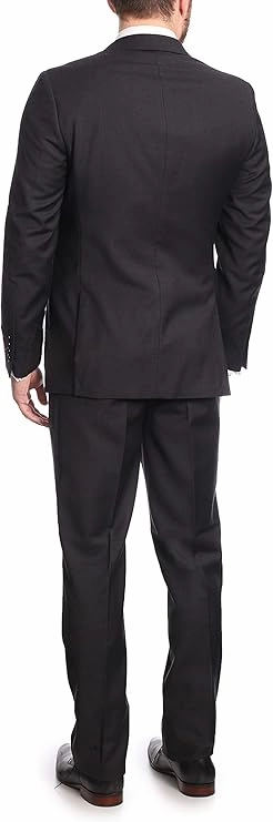 Label M Men's Classic Fit Two Button 100% Wool Wrinkle Resistant Suit - Charcoal Gray