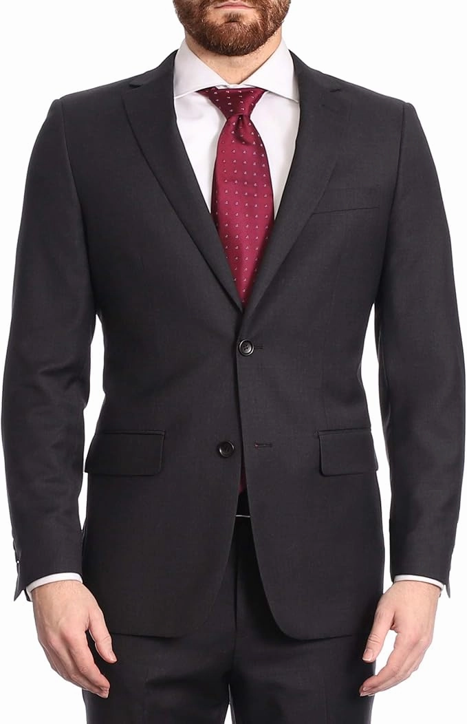 Label M Men's Classic Fit Two Button 100% Wool Wrinkle Resistant Suit - Charcoal Gray