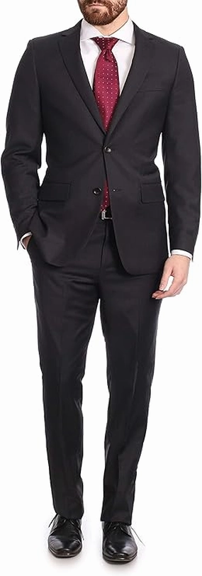 Label M Men's Classic Fit Two Button 100% Wool Wrinkle Resistant Suit - Charcoal Gray
