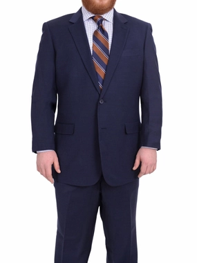 Lazetti Couture Portly Fit Navy Blue Textured Two Button Wool Suit