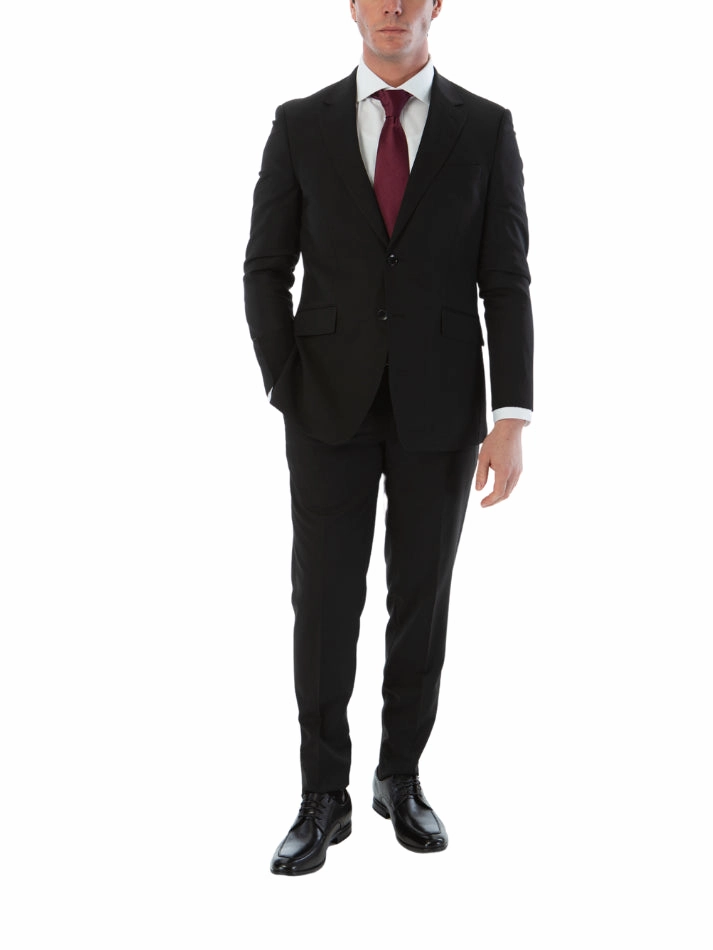 Mazara Mens Black Classic Fit 100% Wool 2 Piece Suit