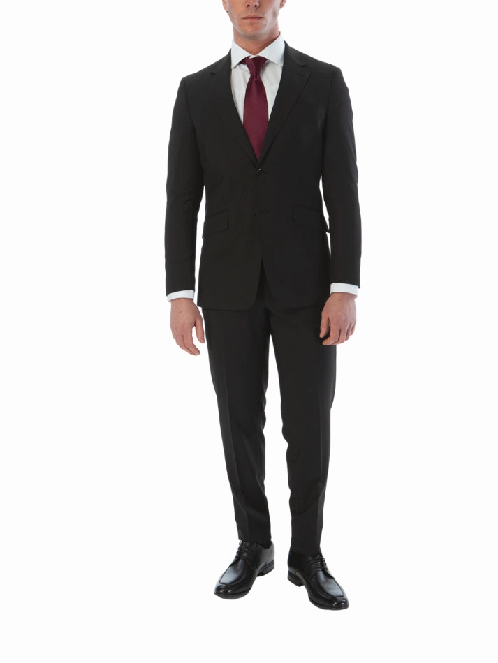 Mazara Mens Black Classic Fit 100% Wool 2 Piece Suit