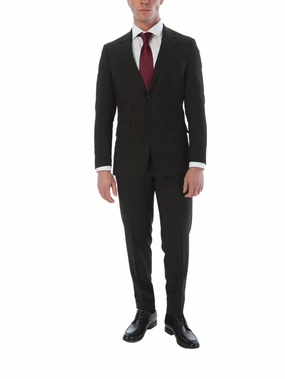 Mazara Mens Black Classic Fit 100% Wool 2 Piece Suit