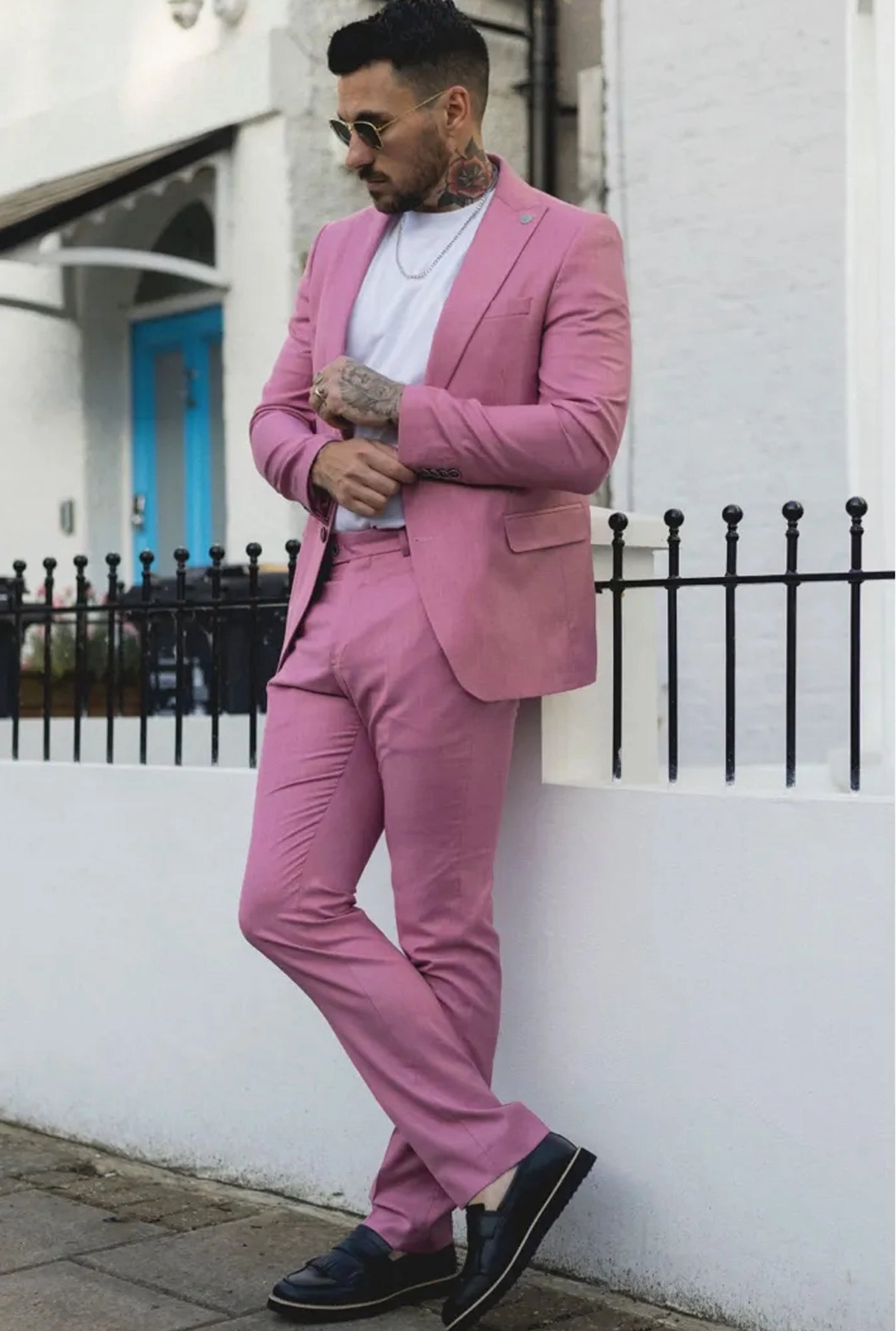 Men's 3 Piece Pink Tailored Fit Party Suit Race Day