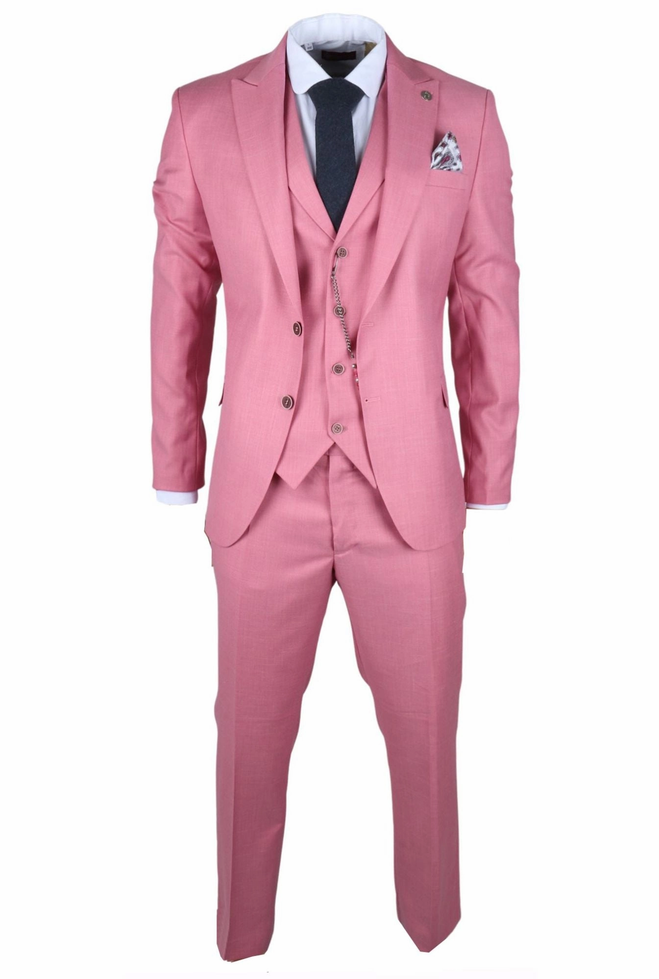 Men's 3 Piece Pink Tailored Fit Party Suit Race Day