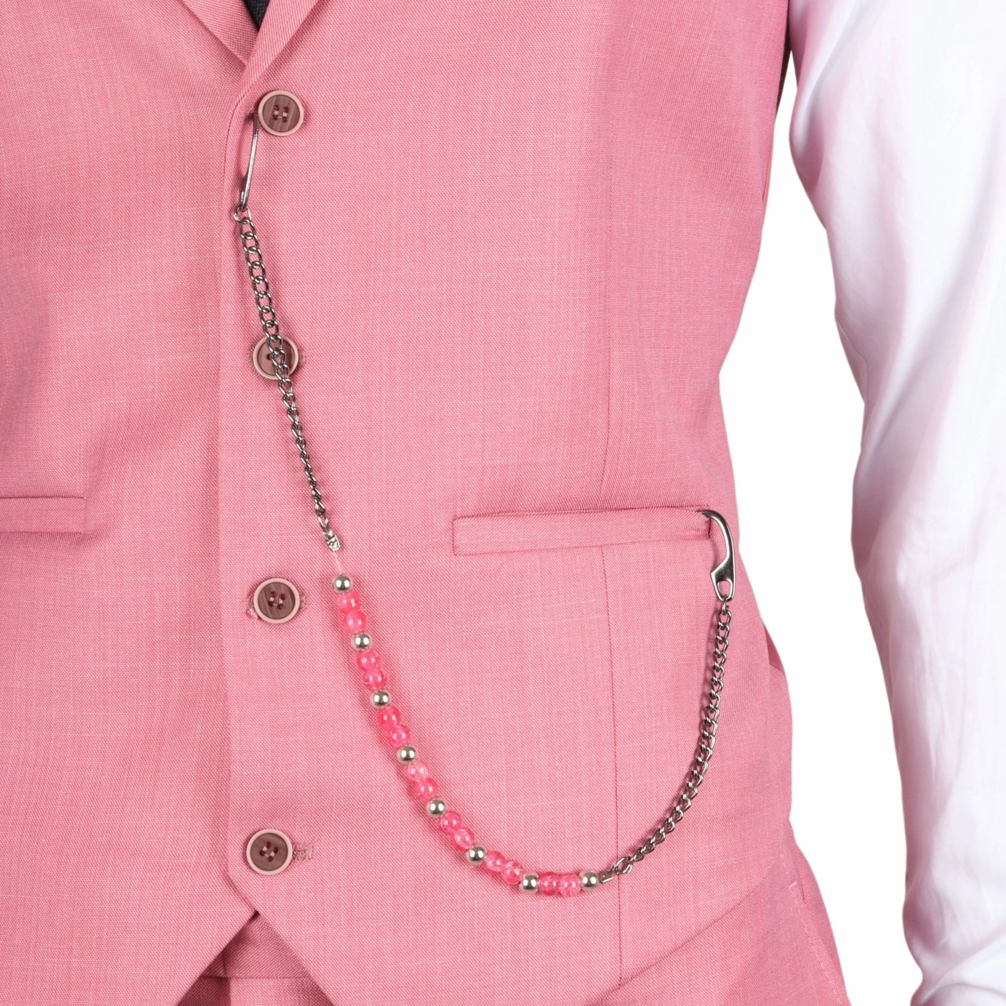 Men's 3 Piece Pink Tailored Fit Party Suit Race Day