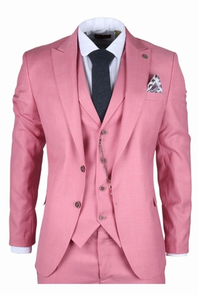 Men's 3 Piece Pink Tailored Fit Party Suit Race Day