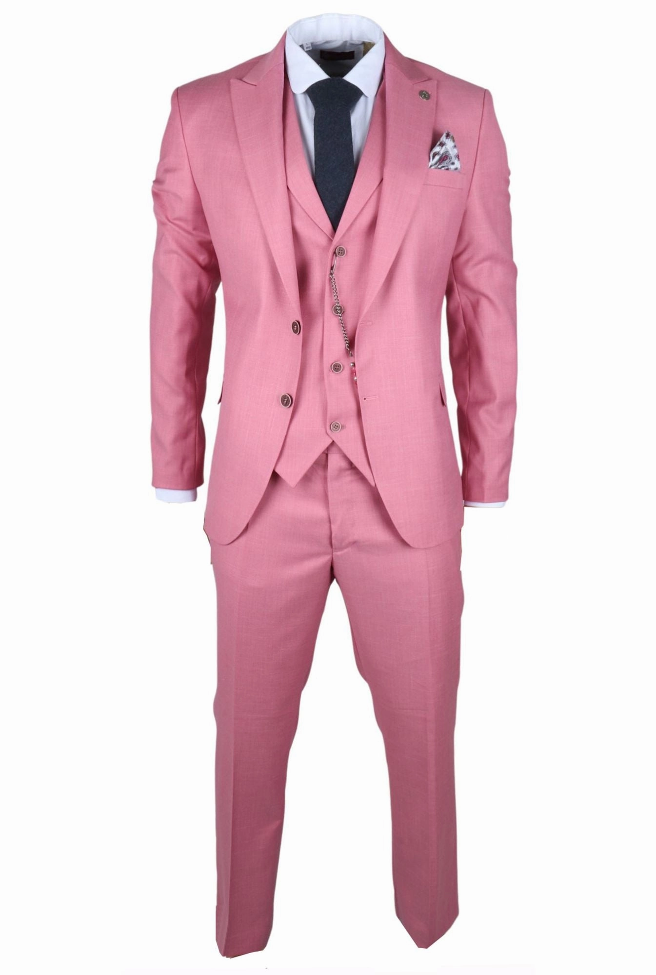 Men's 3 Piece Pink Tailored Fit Party Suit Race Day
