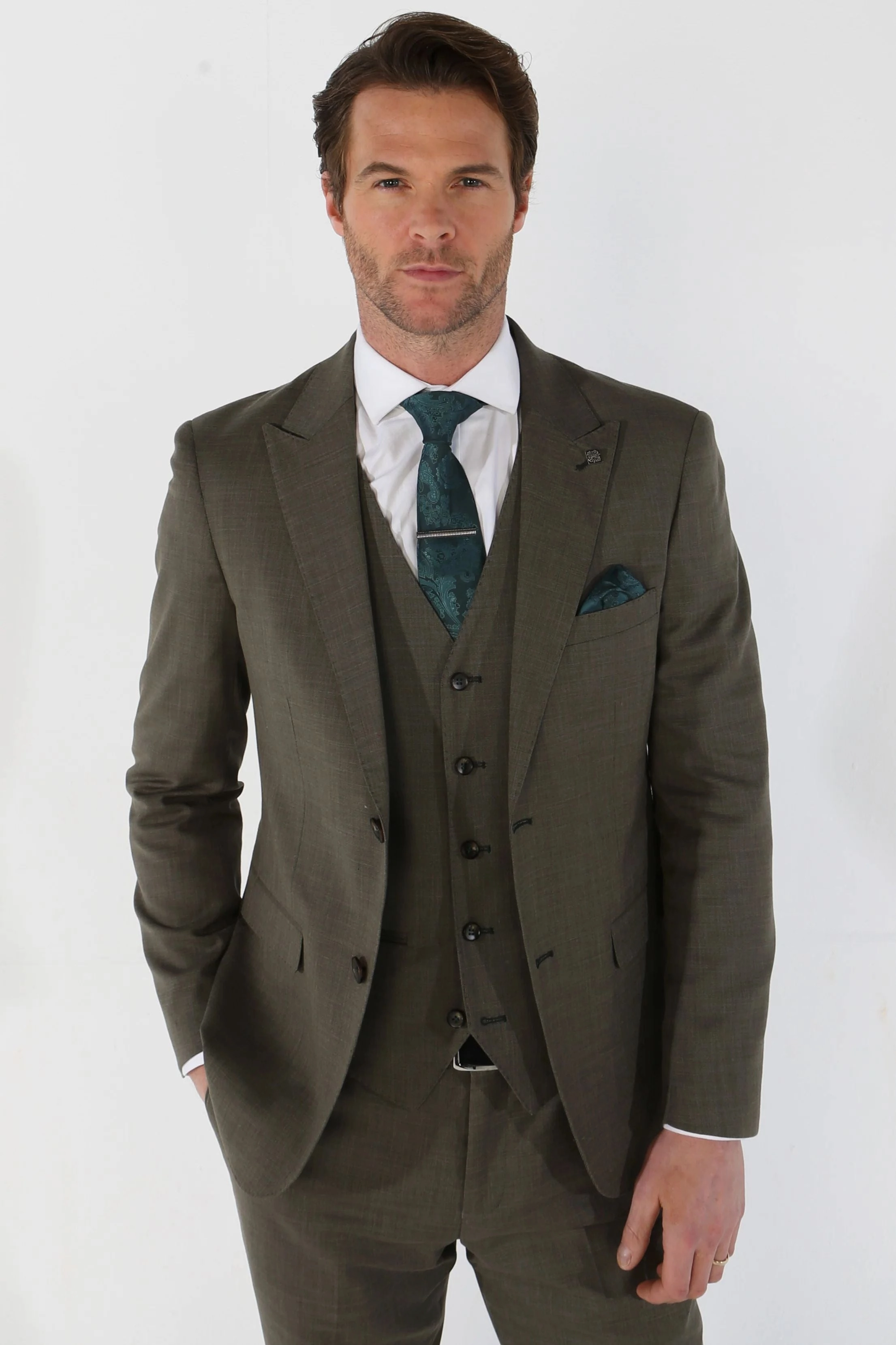 Men's 3 Piece Sage Summer Wedding Tailored Fit Suit
