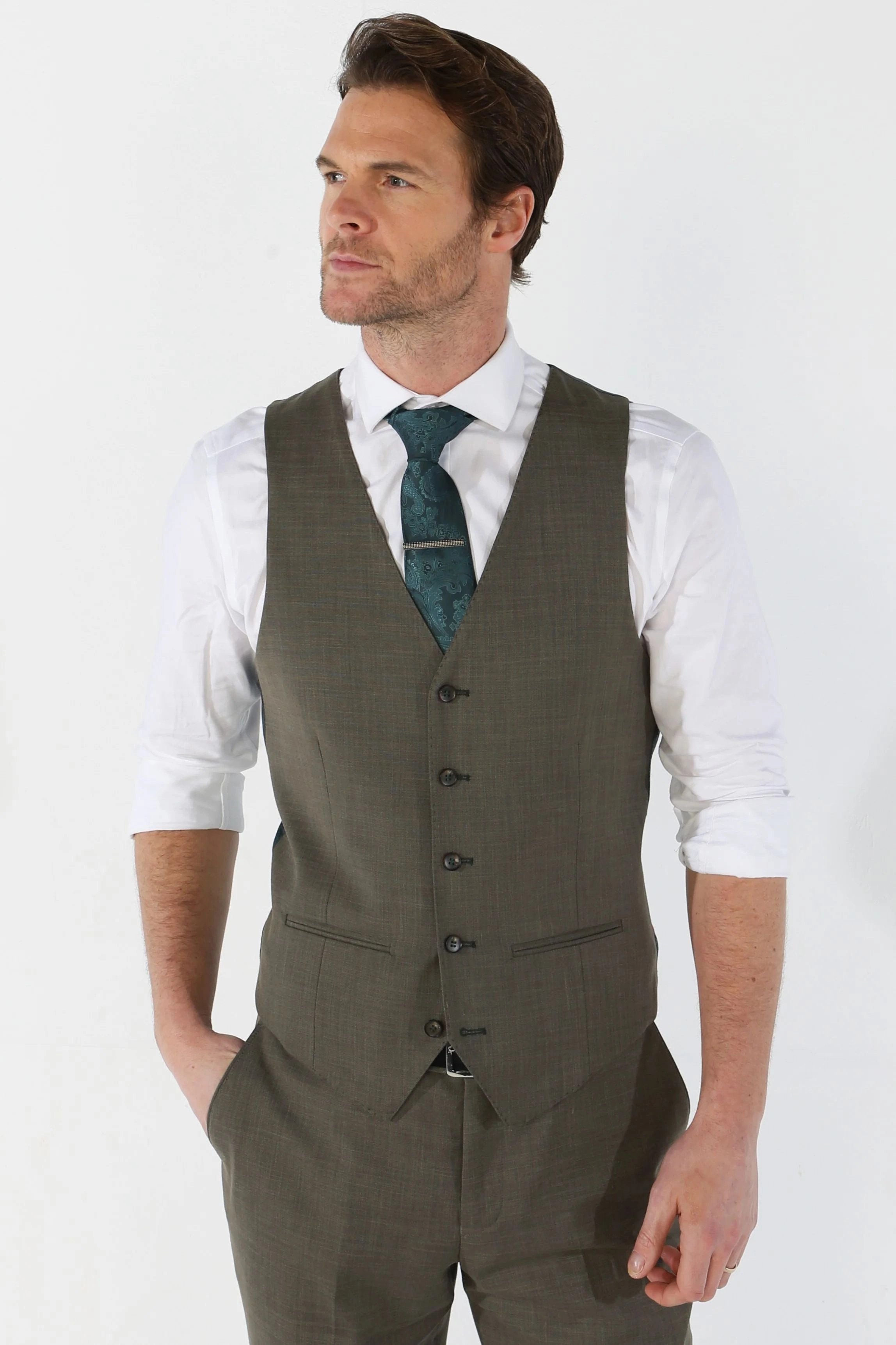Men's 3 Piece Sage Summer Wedding Tailored Fit Suit