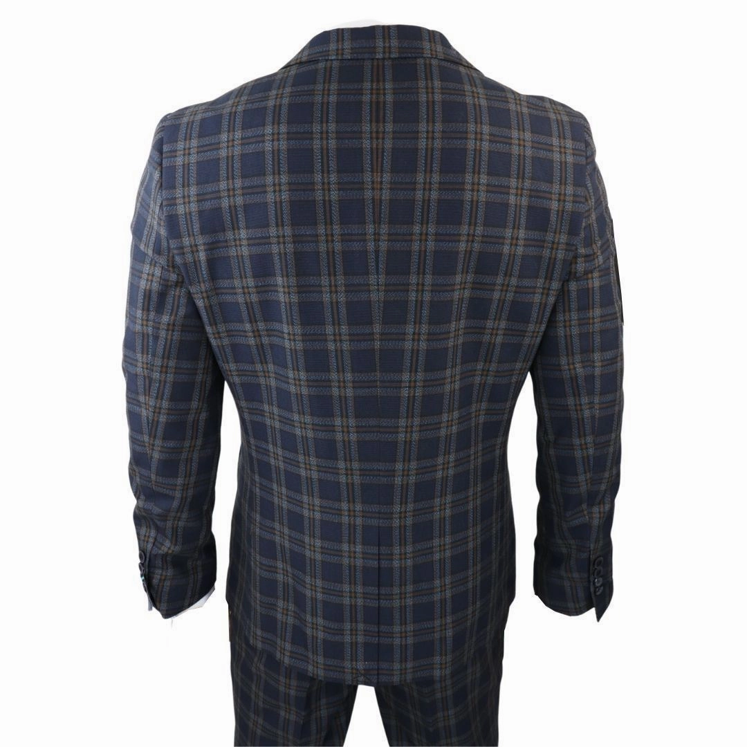 Men's Check Navy Blue 3 Piece Suit