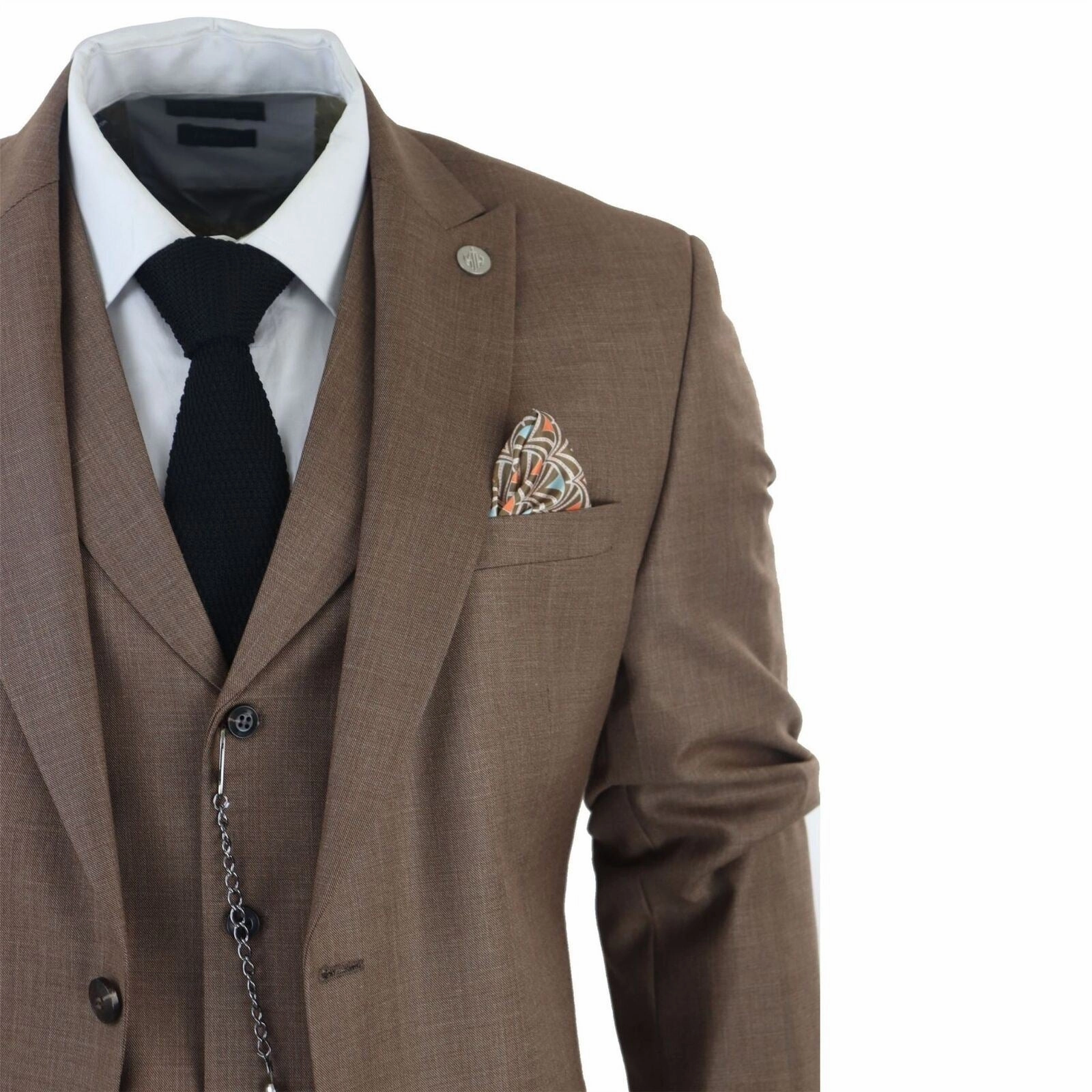 Men's Classic 3-Piece Plain Brown Suit