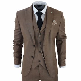 Men's Classic 3-Piece Plain Brown Suit