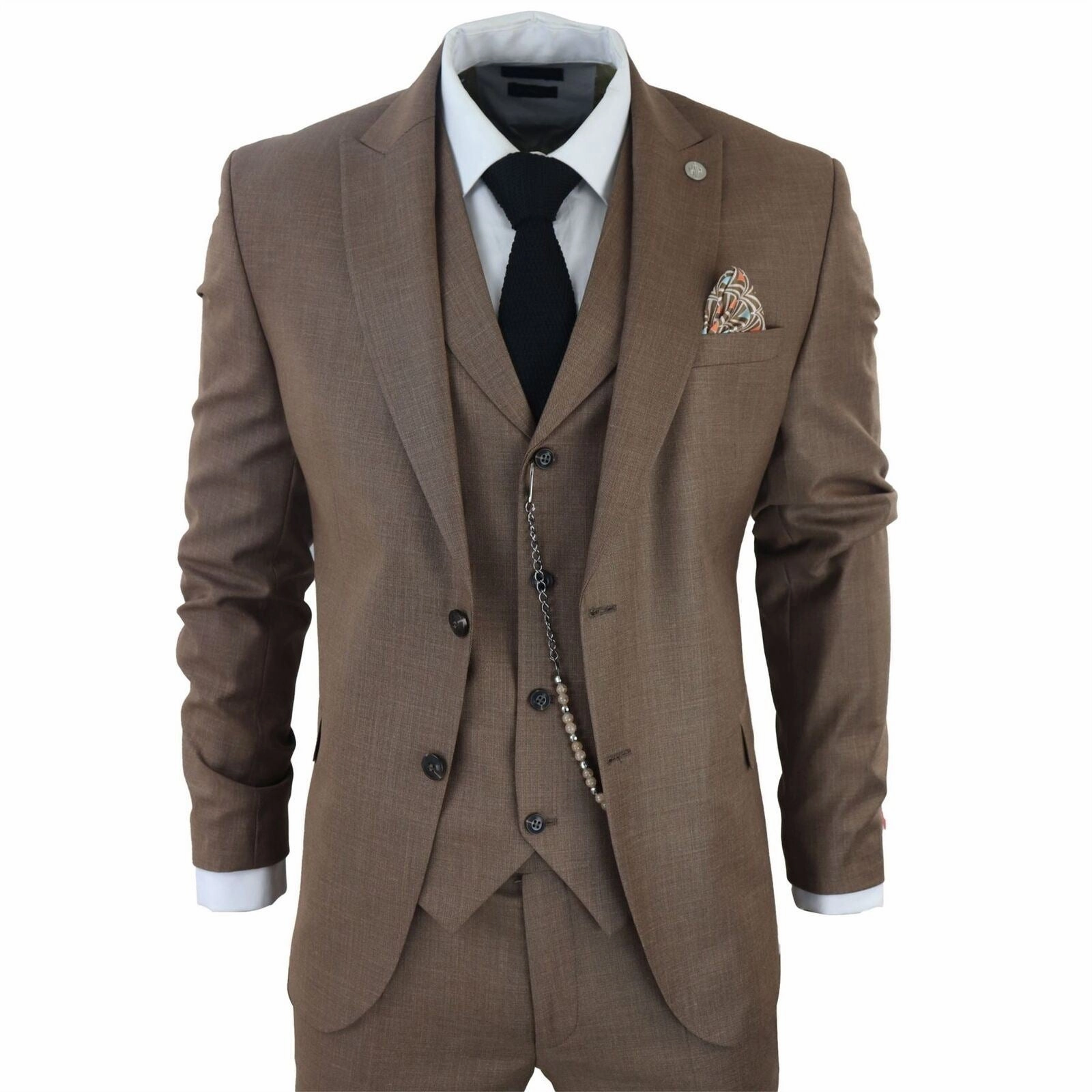 Men's Classic 3-Piece Plain Brown Suit