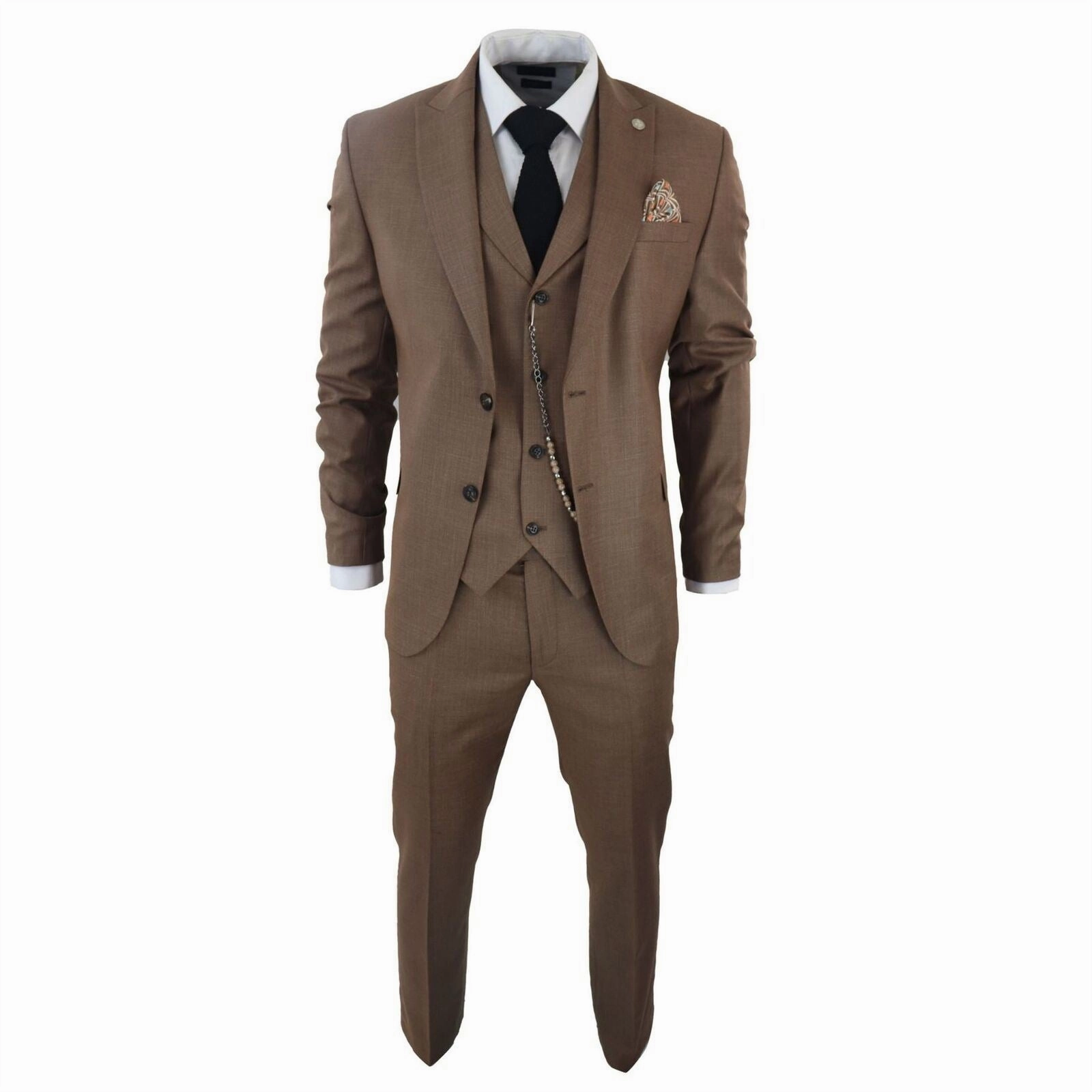 Men's Classic 3-Piece Plain Brown Suit