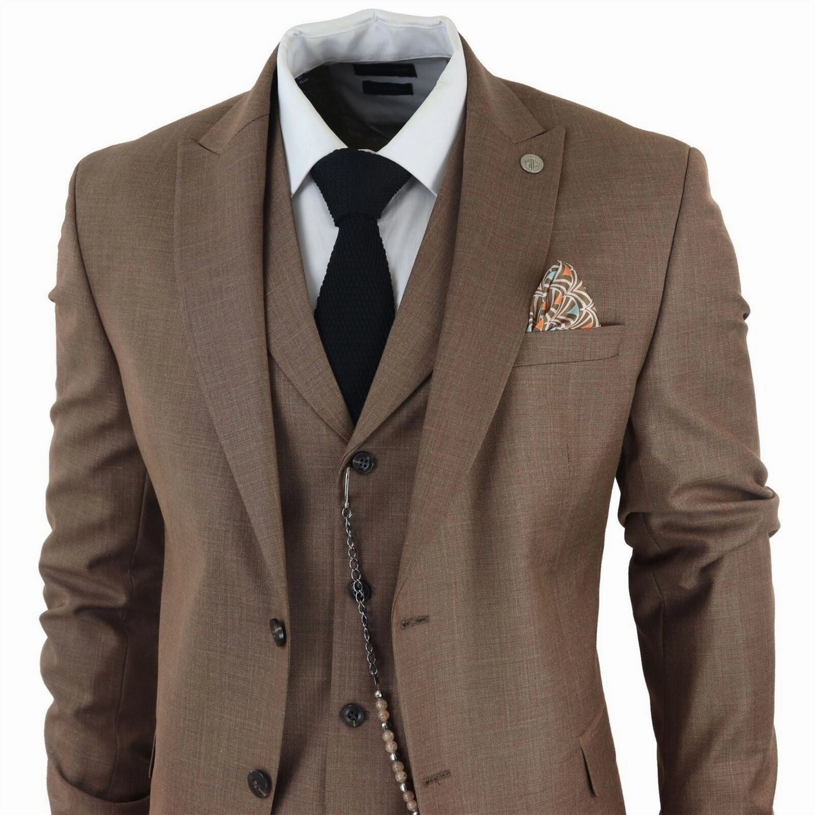 Men's Classic 3-Piece Plain Brown Suit