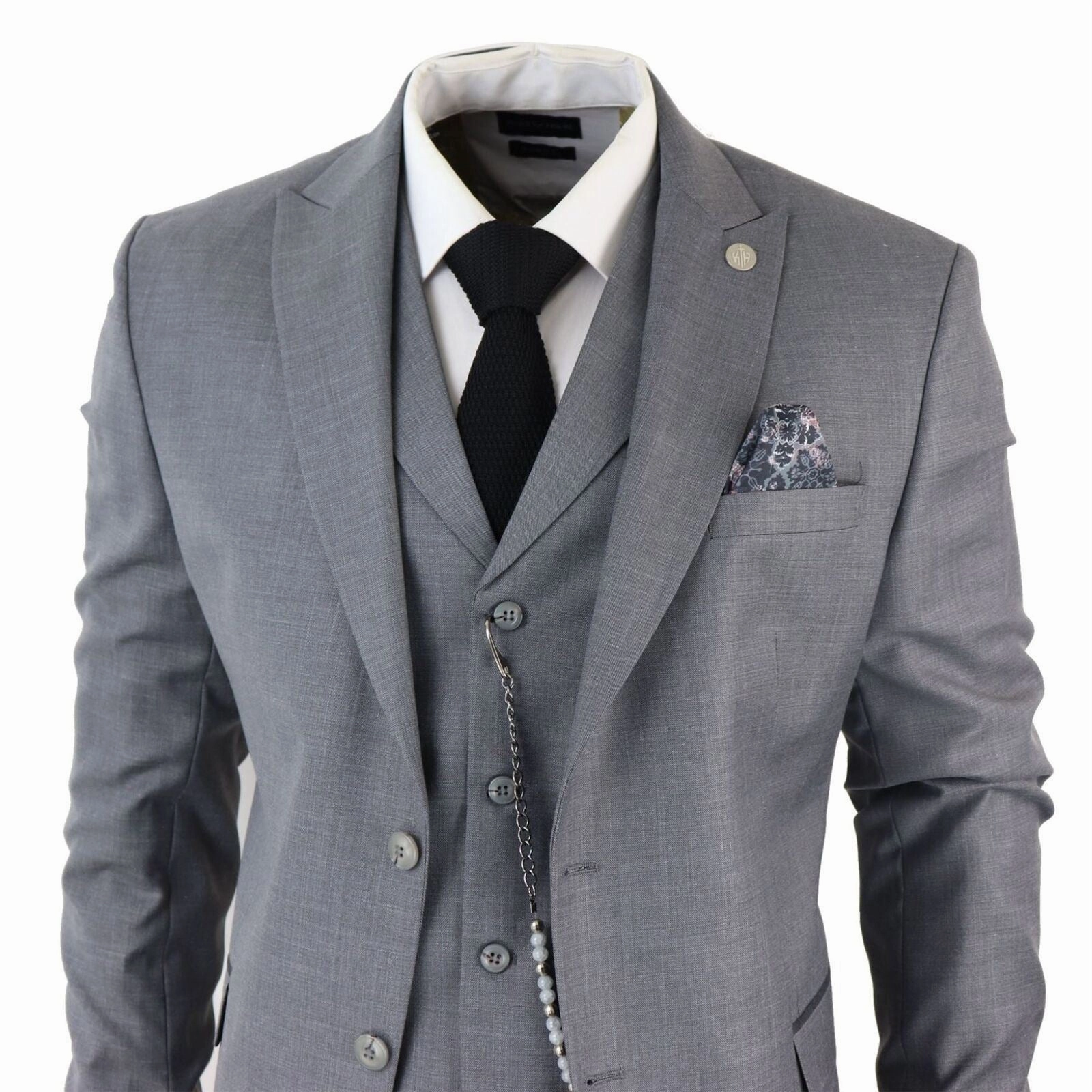 Men's Classic 3-Piece Plain Grey Suit