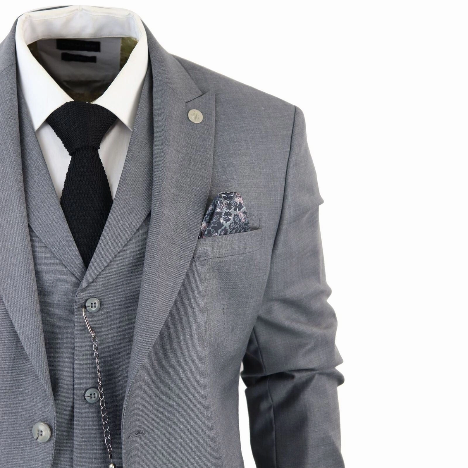 Men's Classic 3-Piece Plain Grey Suit