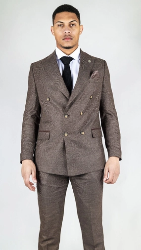 Men's Classic Brown Double Breasted 2-Piece Suit