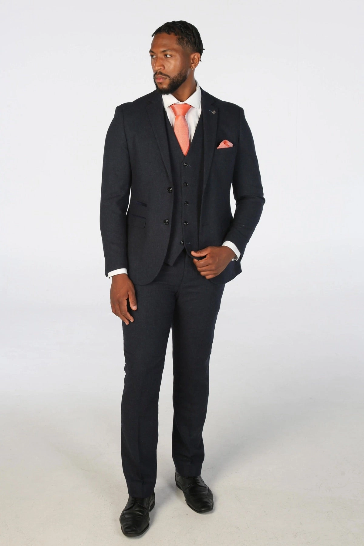 Men's Navy Blue Wool Blend Tweed Formal Suit
