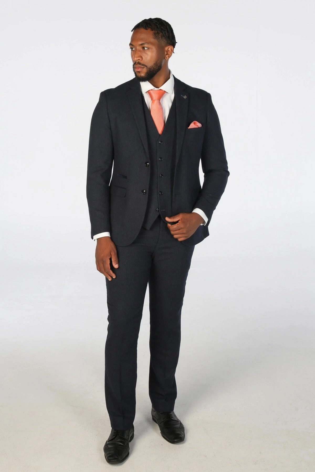 Men's Navy Blue Wool Blend Tweed Formal Suit