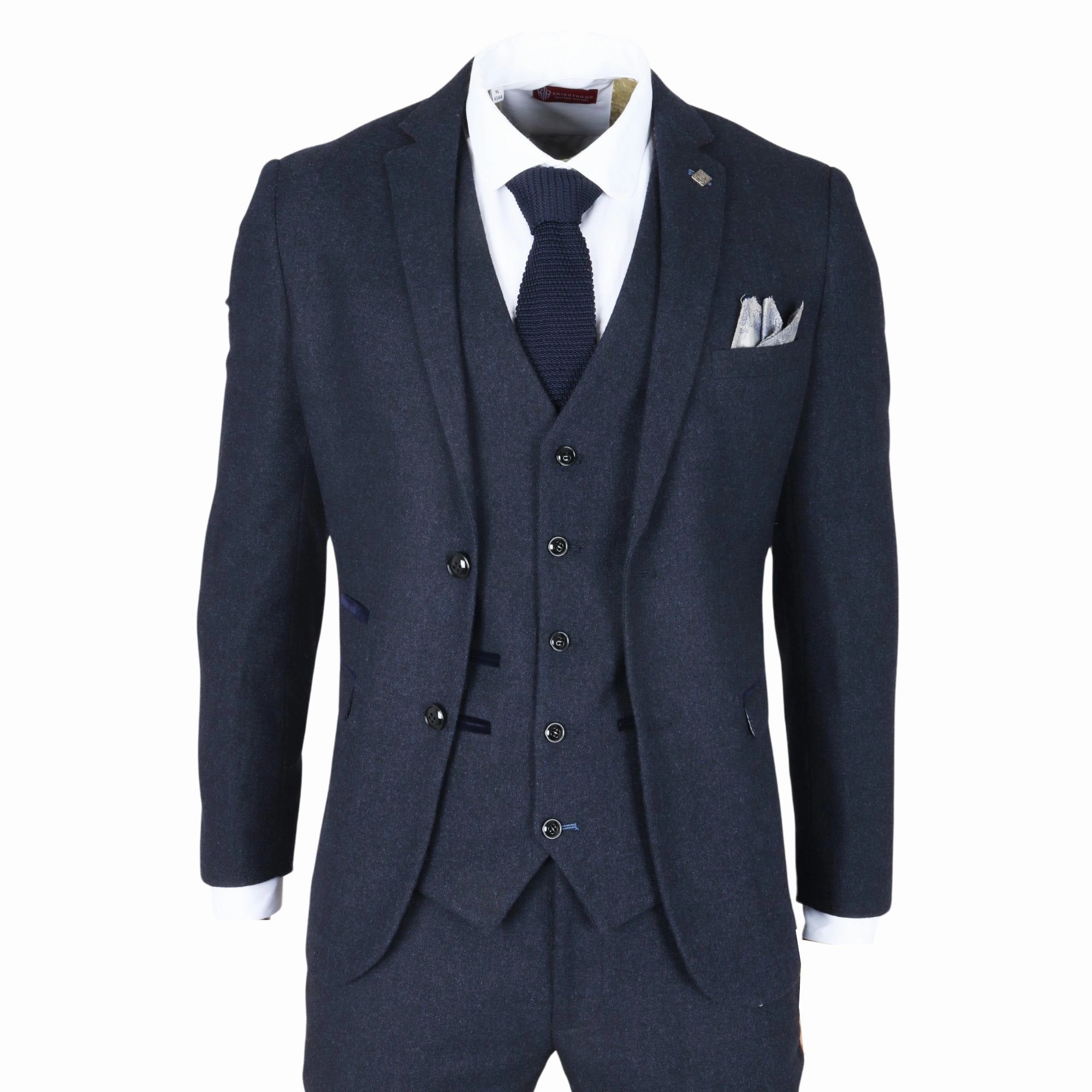 Men's Navy Blue Wool Blend Tweed Formal Suit