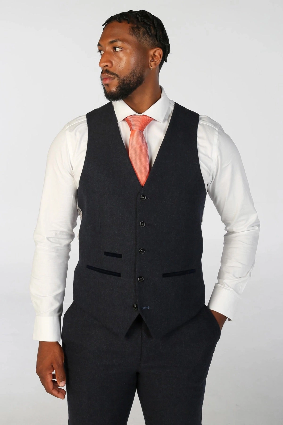 Men's Navy Blue Wool Blend Tweed Formal Suit