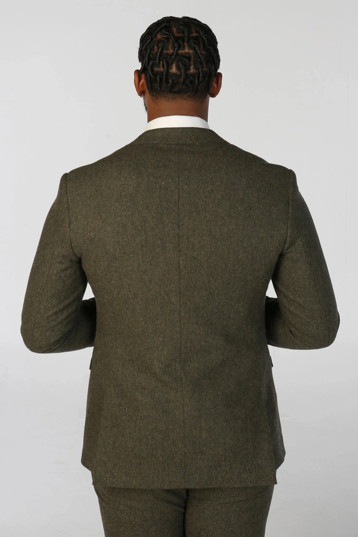 Men's Olive Green Wool Blend Tweed Formal Suit