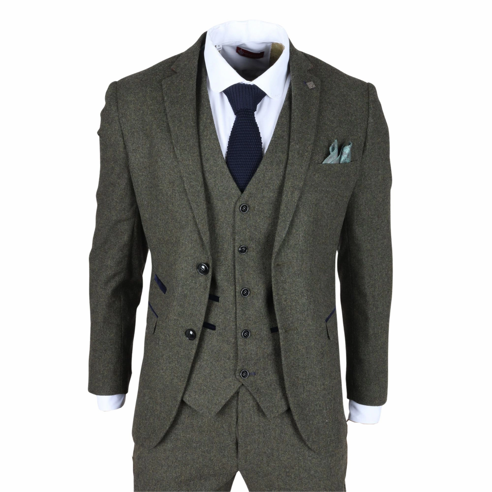 Men's Olive Green Wool Blend Tweed Formal Suit