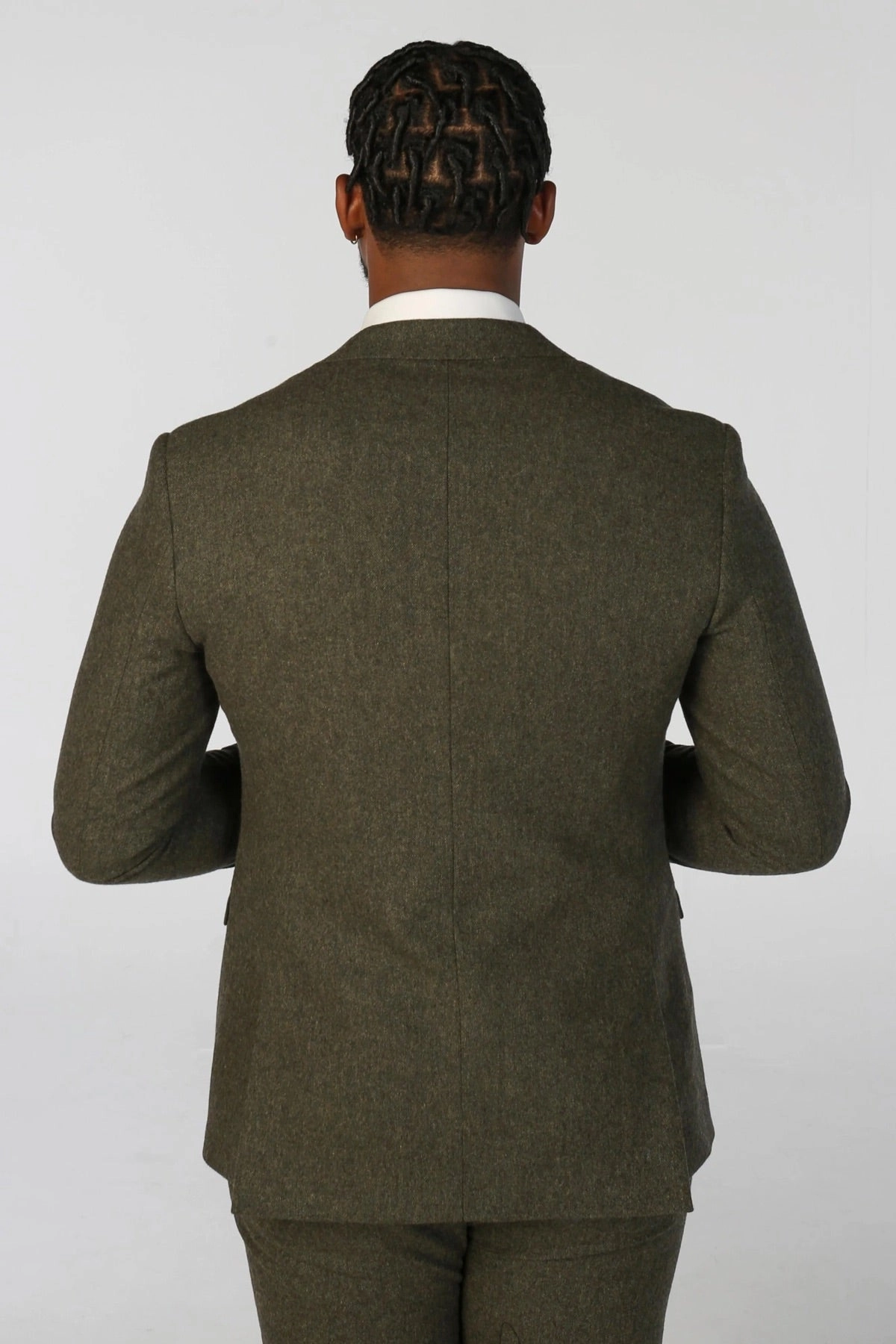 Men's Olive Green Wool Blend Tweed Formal Suit