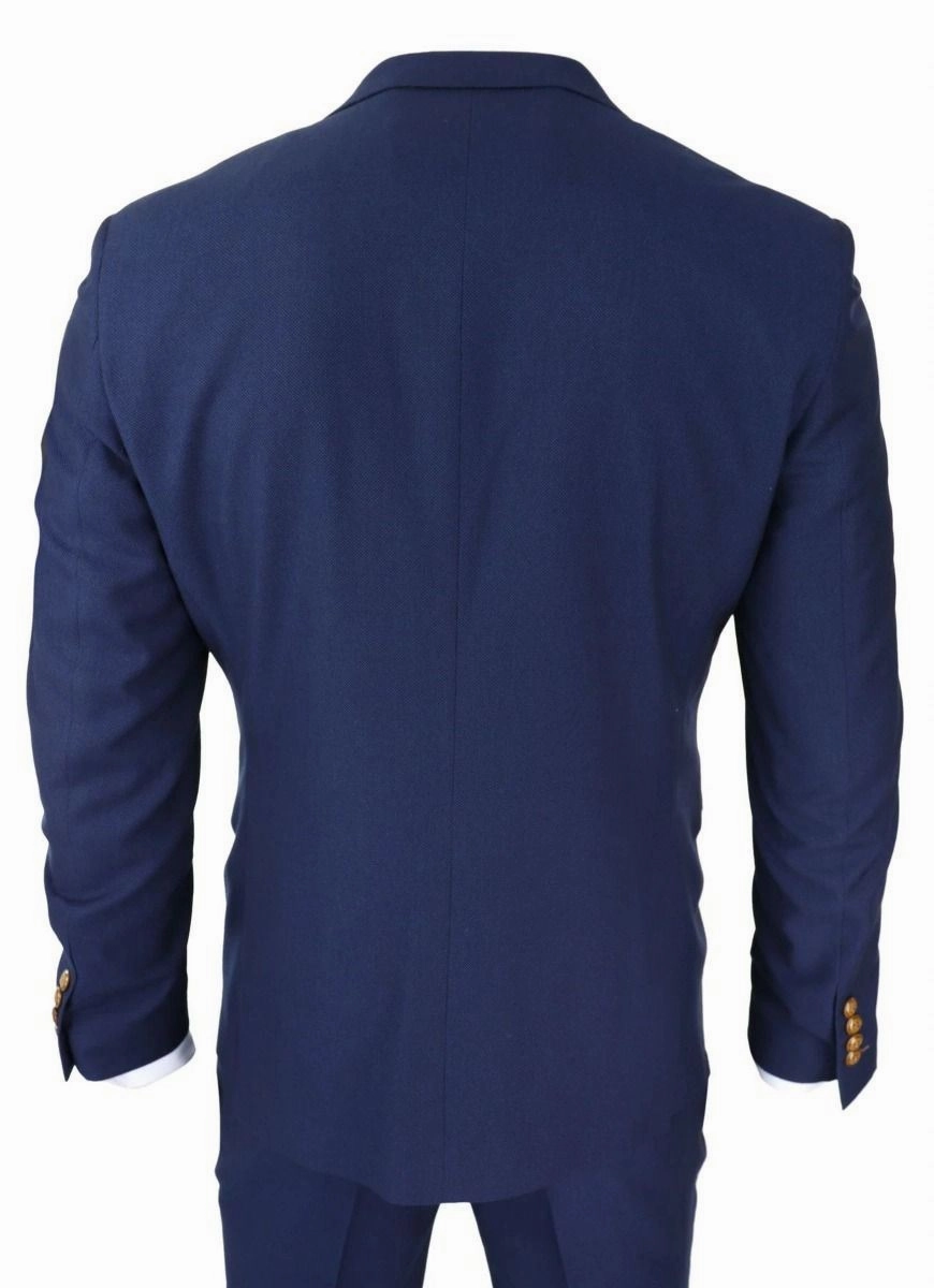 Mens 3 Piece Navy Blue Birdseye Classic Suit