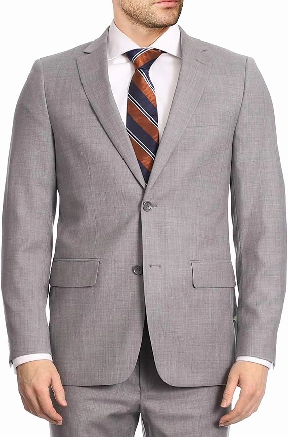 Mens Big & Tall Classic Fit Light Gray Two Button 100% Wool Suit
