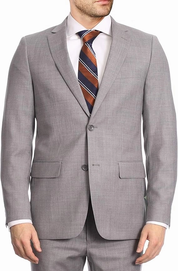 Mens Big & Tall Classic Fit Light Gray Two Button 100% Wool Suit