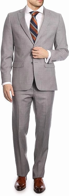 Mens Big & Tall Classic Fit Light Gray Two Button 100% Wool Suit