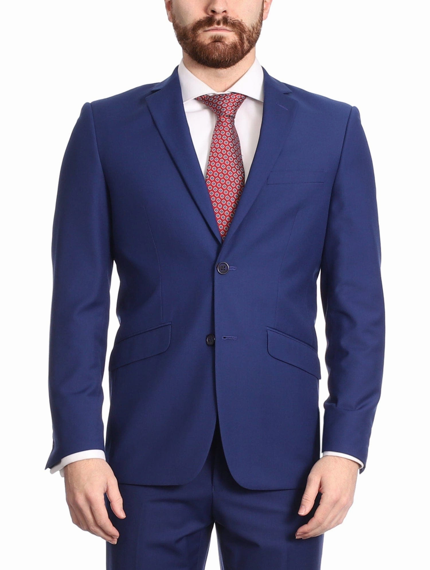 Mens Big & Tall Classic Fit Two Button 100% Wool Wrinkle Resistant Suit - Royal Blue