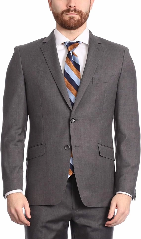Mens Classic Fit Two Button 100% Wool Wrinkle Resistant Suit - Medium Grey