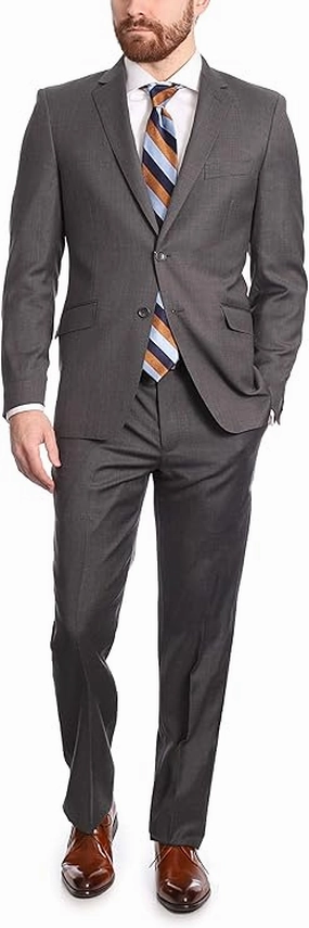 Mens Classic Fit Two Button 100% Wool Wrinkle Resistant Suit - Medium Grey