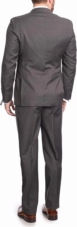 Mens Classic Fit Two Button 100% Wool Wrinkle Resistant Suit - Medium Grey