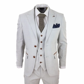Mens Grey Stone 3 Piece Tweed Check Suit