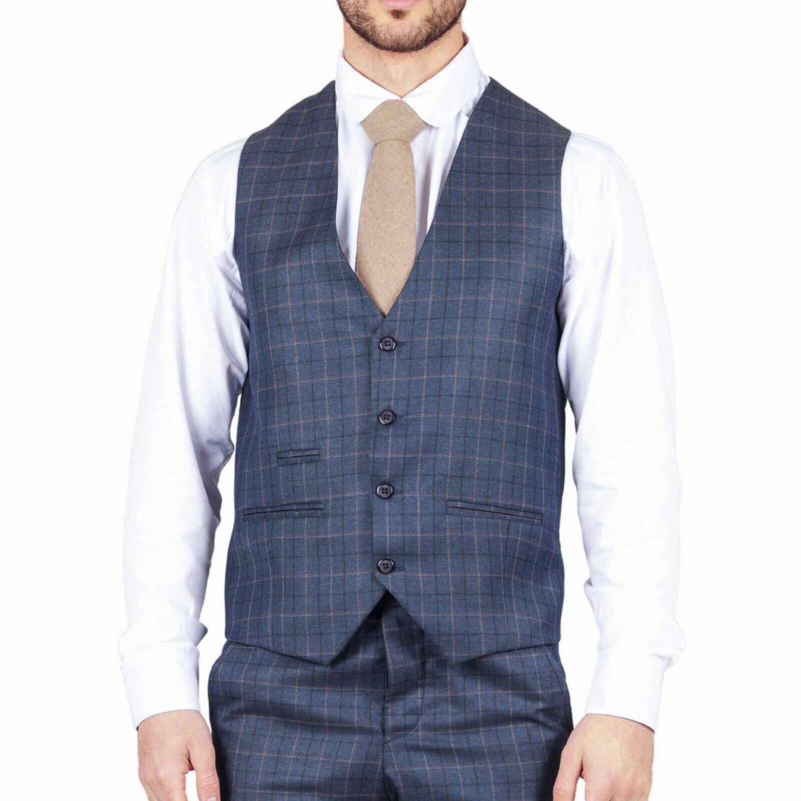 Mens IM2 Classic Plain Blue 3 Piece Suit