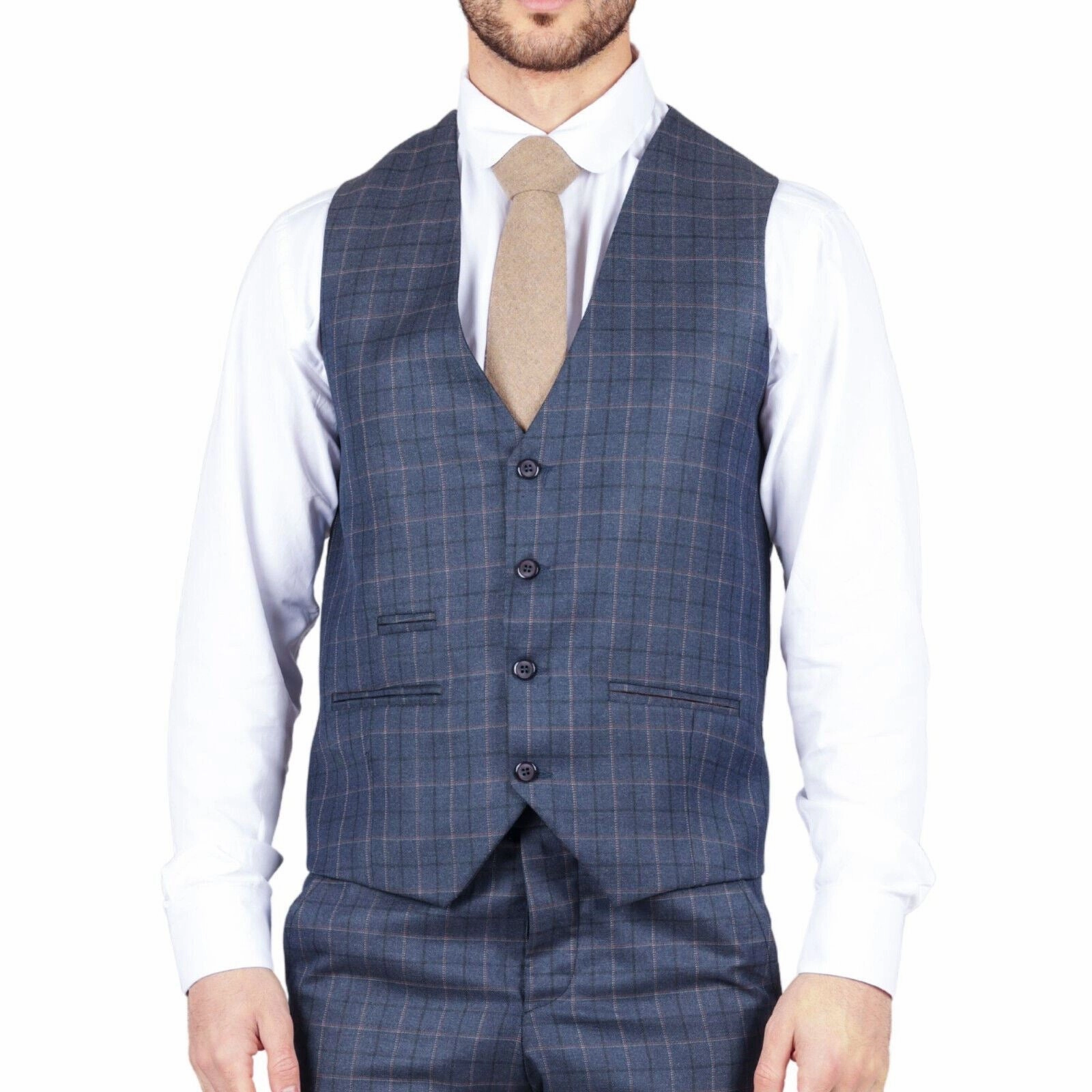 Mens IM2 Classic Plain Blue 3 Piece Suit